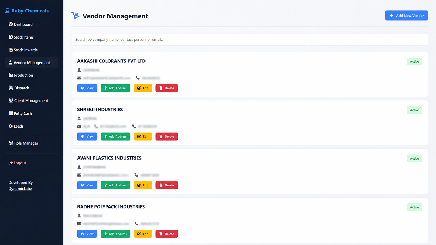 Ruby Chemicals ERP Dashboard