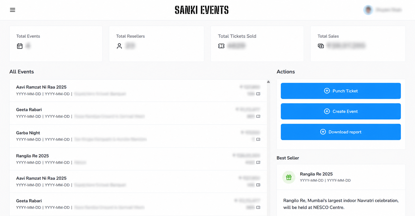 Sanki Events ERP Dashboard 1