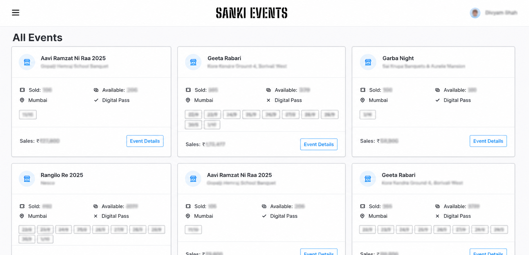 Sanki Events ERP Dashboard 3