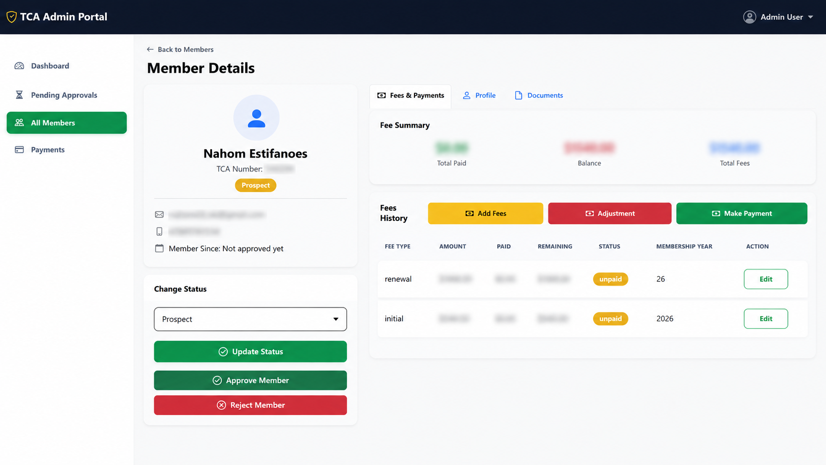 TCA User Profile Ledger